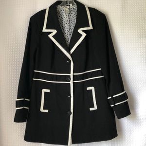 Black Wmns Long Length Jacket White Piping sz l